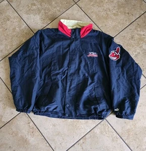 Vintage 90s Cleveland Indians Puma Windbreaker Jacket Chief Wahoo Patch Men Larg - Picture 1 of 9
