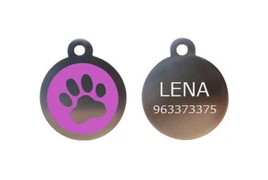 Placa de ACERO para Perro Gato - HUELLA ROSA 25x25 mm. - GRABADO Y ENVÍO GRATIS - Picture 1 of 1