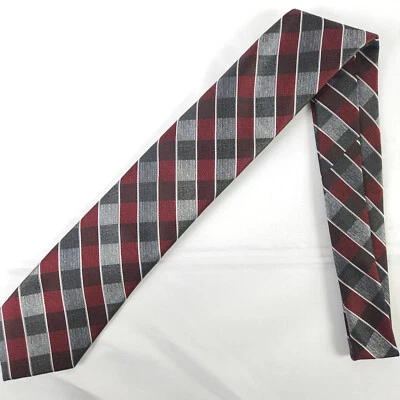 Corbata para hombre 57" x 3,25" gris rojo poliéster a cuadros Platinum Designs nueva con etiquetas Foto 1 de 4