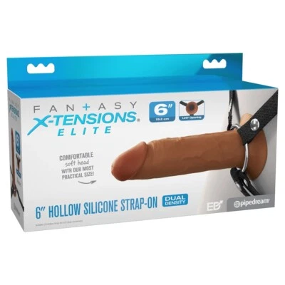 Fantasy X-Tensions Elite 6" Hollow Silicone Dildo Strap-On Harness - Brown - Image 1 of 4
