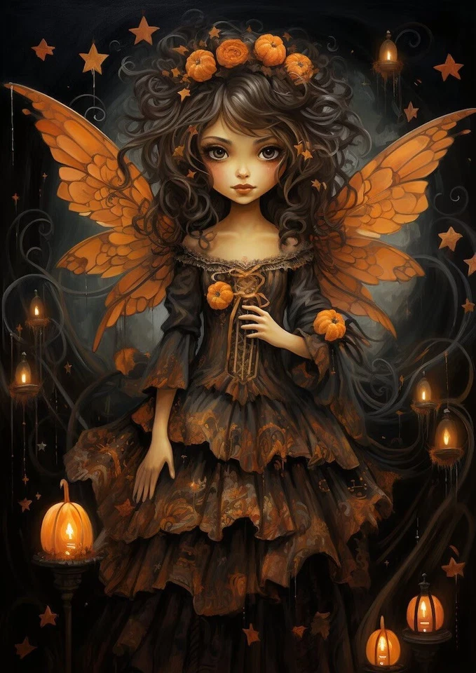 手工制作万圣节仙女 #1 - 7x10 工艺棉绗缝面料块 — 第 1/1 张图片