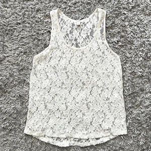 Caslon Lace Sleeveless Tank Top Womens Size XS Cream White Floral Fairy Coquette - Picture 1 of 7