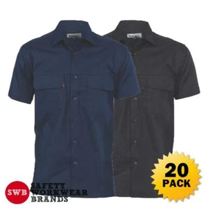 20 x DNC Workwear 3 Way Cool Breeze Cotton Short Sleeve Shirt Black Navy 3223 - Picture 1 of 4