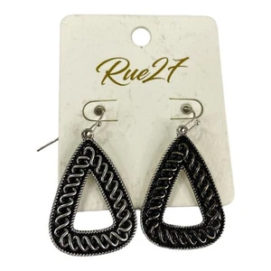 Rue 27 Women's Black/Silver Triangle Dangle Earrings - Picture 1 of 2