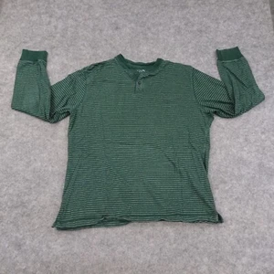 Chaps Ralph Lauren Shirt Mens Extra Long Sleeve Henley Green White Striped - Picture 1 of 11