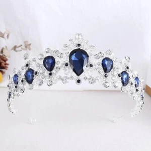 Blue crown cute Crystal Rhinestone Princess Diana Love Knot Tiara Wedding Crown - Picture 1 of 1