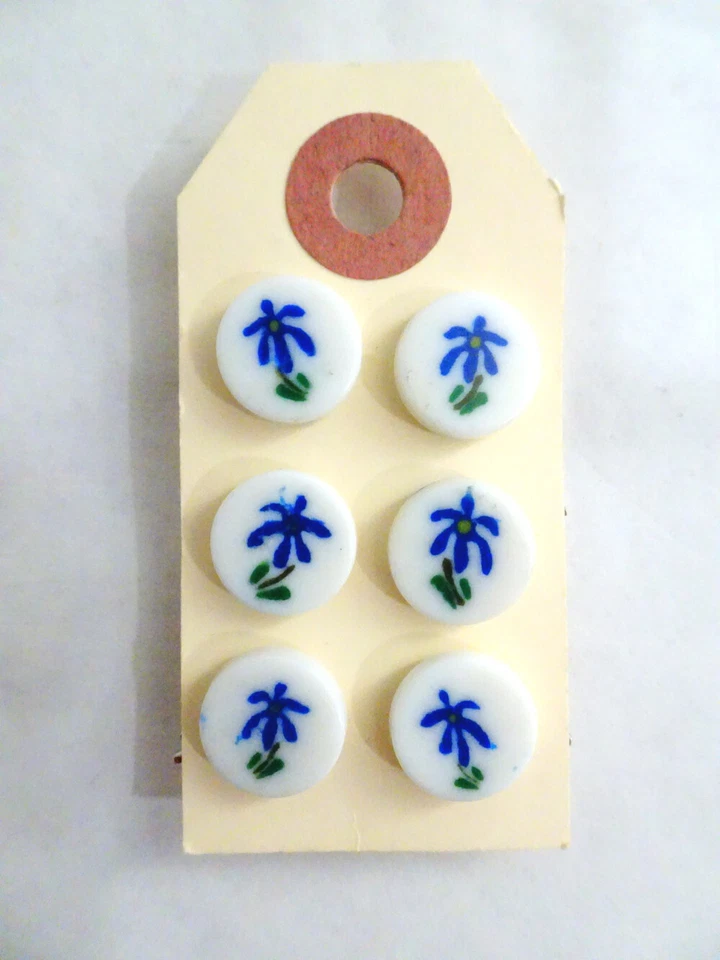 6 Acrylic Single Blue Flower BUTTONS Shank-End 1/2" - Image 1 of 1