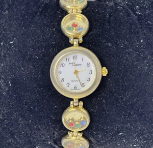 Vintage SAINT LAURENT Gold Toned Rhinestone Gem Watch 21mm New Battery -READ - Picture 1 of 12