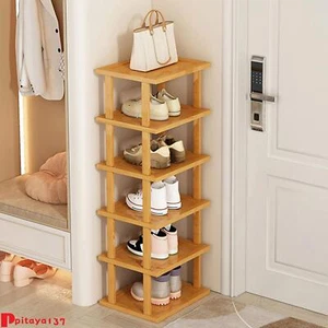 4/6Tier Wooden Shoe Rack Tall Storage Shelf Cabinet Organiser Footwear Stand UK` - Picture 1 of 12