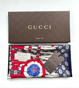 Gucci Envoltura de Seda GG Logo Club Azul Rojo Blanco WEB Bufanda con Caja de Regalo Gucci - Imagen 1 de 15