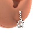 Designer 14K White Gold Pear Round Diamond Dangle Drop Earrings