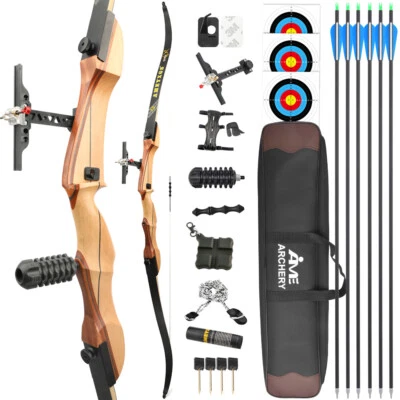 Archery Recurve Bow 66" 68" 70" Takedown 14-40lbs Wooden Target Hunting Practice - Image 1 of 4