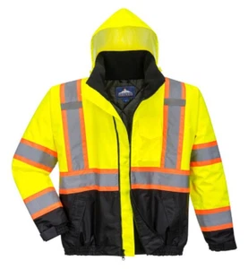 PORTWEST US368 - Hi-Vis Contrast Winter Bomber Jacket Yellow/Black Sizes S-7X* - Picture 1 of 4