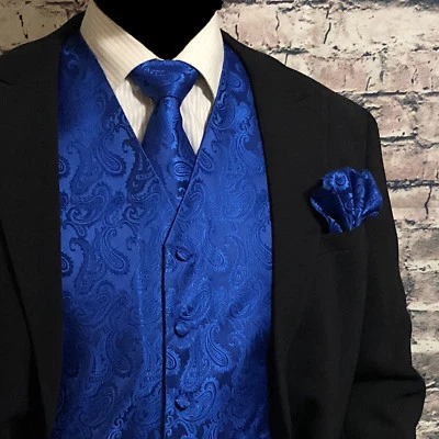 Classic Men Paisley Design Dress Vest and Neck Tie Hankie Set For Suit or Tuxedo - Image 1 of 3