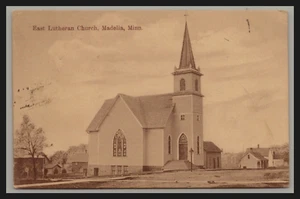 Histórica MADELIA MINNESOTA Iglesia Luterana Oriental Torre Gótica Hermanas pm 1910 - Imagen 1 de 2