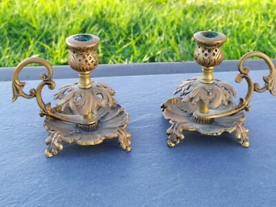 Paire de Bougeoirs à Pouces en Bronze Ancien XIXème  - Photo 1/4