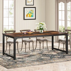 Industrial Kitchen Table for 6-8 Person, Rectangular Dinner Table,Rustic Brown - Picture 1 of 8