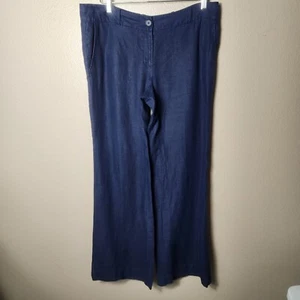 Ann Taylor Loft Marisa 100% Linen Navy Mid Rise Wide Leg Pants-Size 8 - Picture 1 of 8
