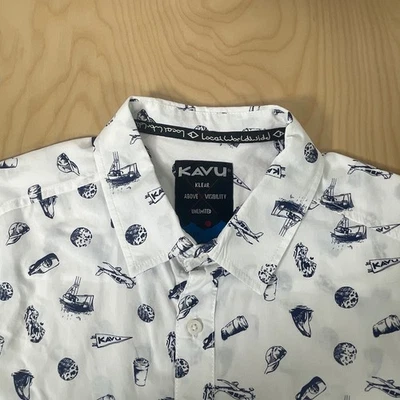 Camisa KAVU Klear Above Visibility Unlimited Abotonada Para Hombre Patrón Blanco Foto 1 de 4