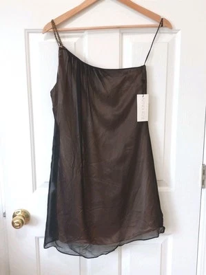 NWT! NANCY ROSE Women's VTG Y2K Black Chiffon Silk One Shoulder Party Dress 2 - Image 1 of 4