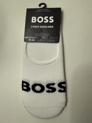 Hugo Boss Mens Shoe Liner Loafer No-Show Socks 2-Pack Logo White Cotton US 12-13 - Image 1 of 3