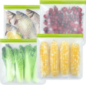 4 Pack Reusable Gallon Freezer Bags, Silicone Ziplock One Size, Large, Clear - Picture 1 of 6