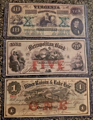 Lot of 3 Confederate States of America Bills $10, $5 & $1 - Image 1 of 2