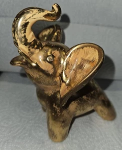 Vintage Stangl Keramik zweifarbig Gold Elefant Figur 5 Zoll Rüssel hoch - Bild 1 von 23