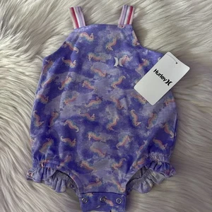 Mameluco de verano Hurley bebé niña recién nacido lavanda caballito de mar sin mangas BxA - Imagen 1 de 11