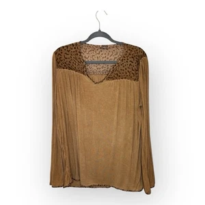 Cowgirl Hardware Leopard Brown Mesh Yoke Top | XL | Western Bohemian Rodeo - Picture 1 of 6