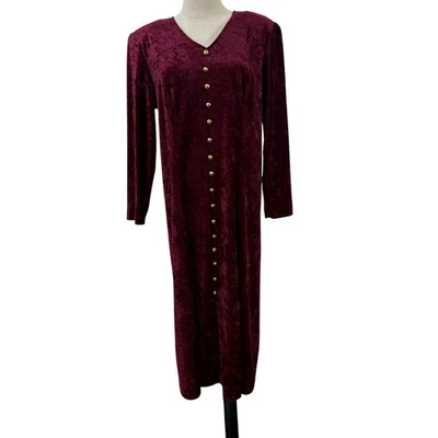 Vtg 90s Brett Alixander Women’s XL Crushed Velvet Maxi Dress Burgundy Lace Up  - Image 1 of 4