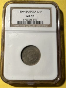 1890-H Jamaica 1/4 P NGC MS62  - Picture 1 of 2