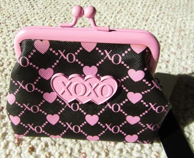 Monedero XOXO rosa y negro cierre a presión NUEVO con etiquetas 5x5x2,5 NYLON y metal Foto 1 de 4