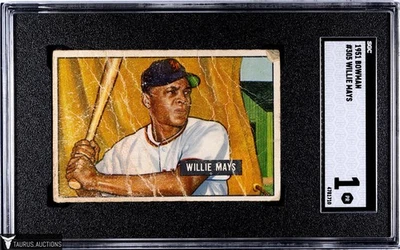 Tarjeta de béisbol 1951 Bowman #305 New York Giants Salón de la fama Willie Mays novato SGC 1 🔥 Foto 1 de 2