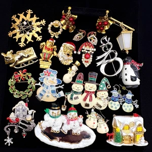 Lote de joyas navideñas vintage SFJ A.J.C. Gerry's Broche Pendiente Papá Noel Invierno Muñeco de Nieve - Imagen 1 de 9