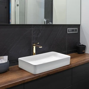 Rectangle Ceramic Bathroom Sink and Gold Vanity Mixer Faucet w/Pop Up Drain Kit - Picture 1 of 11