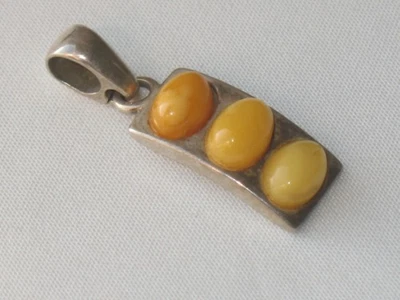 JUGENDSTIL SILBER Anhänger 3 x ovaler BUTTERSCOTCH BERNSTEIN ausgefallen selten - Bild 1 von 2