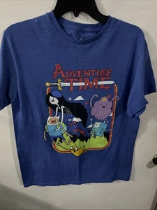 Adventure Time T Shirt Finn And Friends Cartoon Graphic Heather Blue Medium - Picture 1 of 4