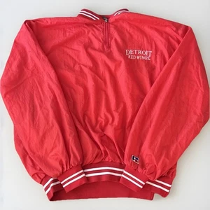 DETROIT RED WINGS VTG Windbreaker Pullover Red Men’s Size XL Russel Zip Waist - Picture 1 of 9