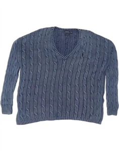 POLO RALPH LAUREN Womens Oversized V-Neck Jumper Sweater UK 14 Medium Blue DC10 - Picture 1 of 3