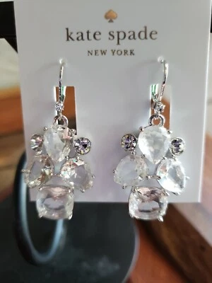 kate spade- make me blush -leverback drop earrings -clear/ silver- NWT- $68- b68 - Image 1 of 3