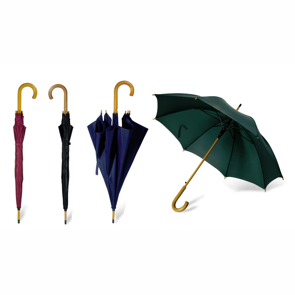 42" CLASSIC Umbrella - WOODEN Crook Handle AUTOMATIC Stick Brolly Walking Bride - Image 1 of 4