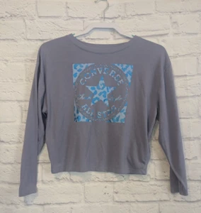 Converse All Star Girls Periwinkle Blue Long Sleeve Crop T-Shirt Tee Shirt Large - Picture 1 of 7