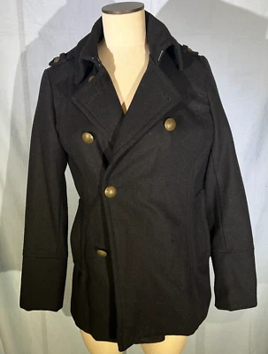 dELiA*s VTG BLACK WOOL BLEND PEA COAT WOMENS MEDIUM 90s Y2K JACKET SKULL LINED - Image 1 of 4