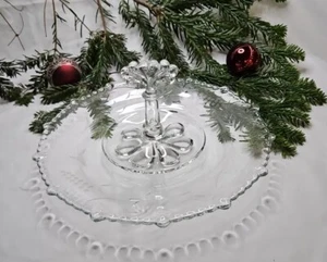 Paden City Glass 10" Round Etched Floral Sandwich Tray, Center Handle, Vintage - Picture 1 of 15