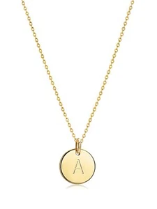Initial Necklace for Women Round 11MM Coin Disc Double Side Engraved Letter A Ha - Picture 1 of 5