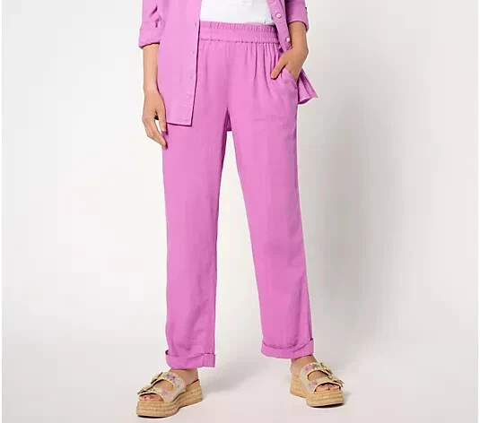 Denim & Co. Naturals Linen Blend Straight Leg Pant-Orchid-Petite XL-NEW-A647756 - Image 1 of 1