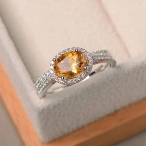 1.90 Ct Oval Cut Real Citrine & Diamond Engagement Ring 14K Solid White Gold - Picture 1 of 9