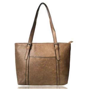 Women's Large Faux Leather Classic Tote Bag - Ladies Shopper Handbag - Picture 1 of 30