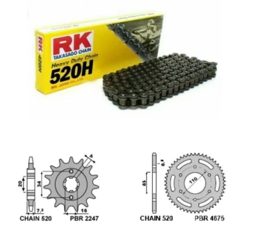 KTM DUKE 125 2014 AL 2022 KIT TRASMISSIONE RK 520 H CORONA 45 PIGNONE 14 - Immagine 1 di 4